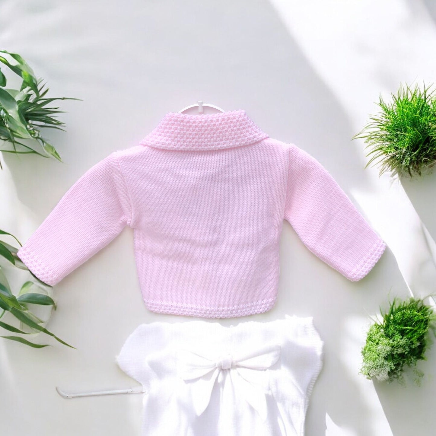 Baby Collared Knitted Cardigan in Pink