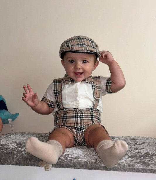 Baby Tartan Shirt & Shorts with Straps Set